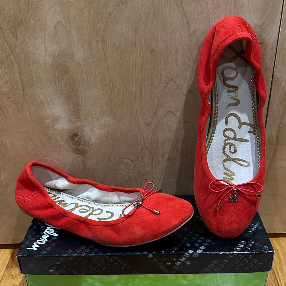 Sam Edelman Felicia Red suede Women's Flats with Bow Accent